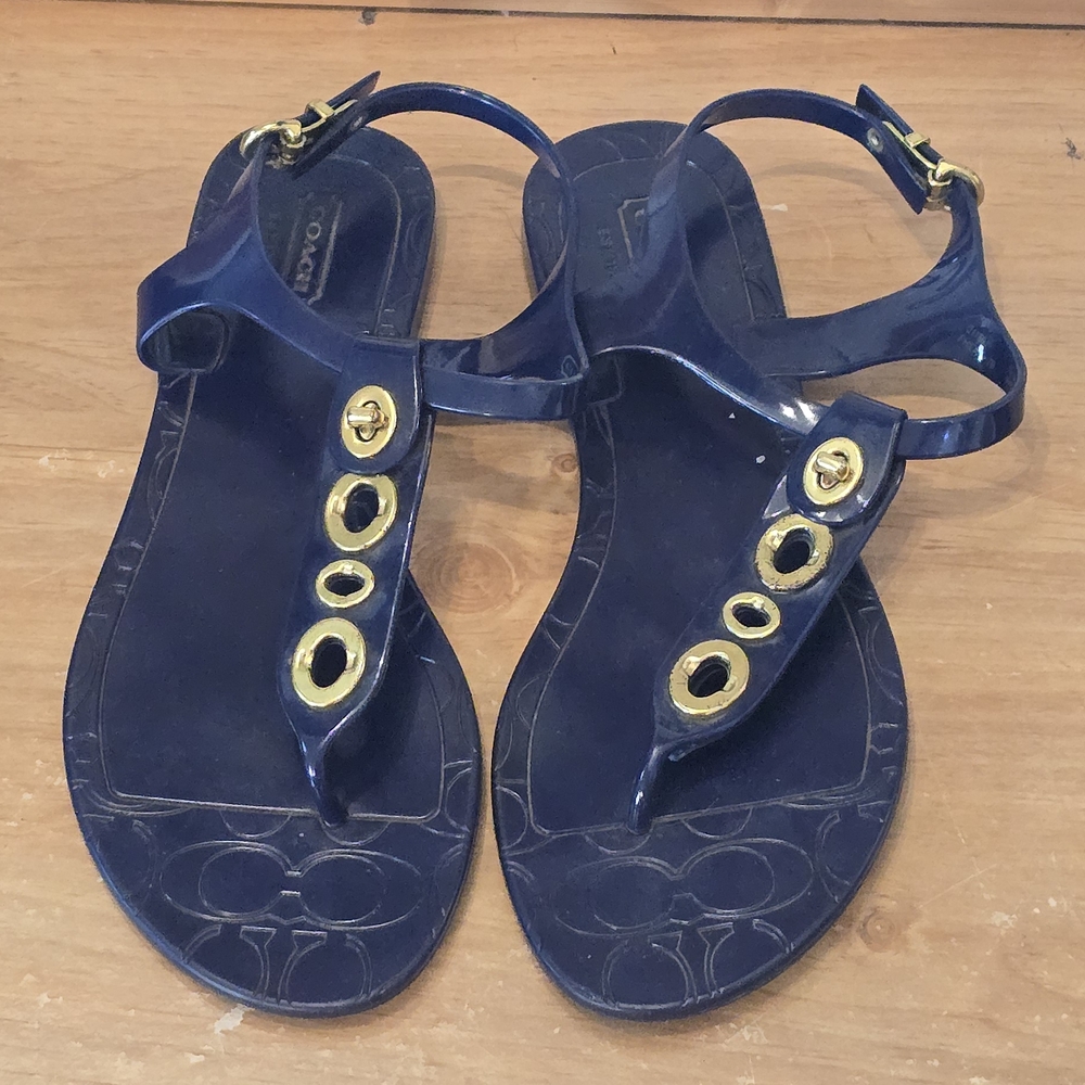 Coach Women’s Navy Blue Gold Phila Jelly Thong Sandals Size 7